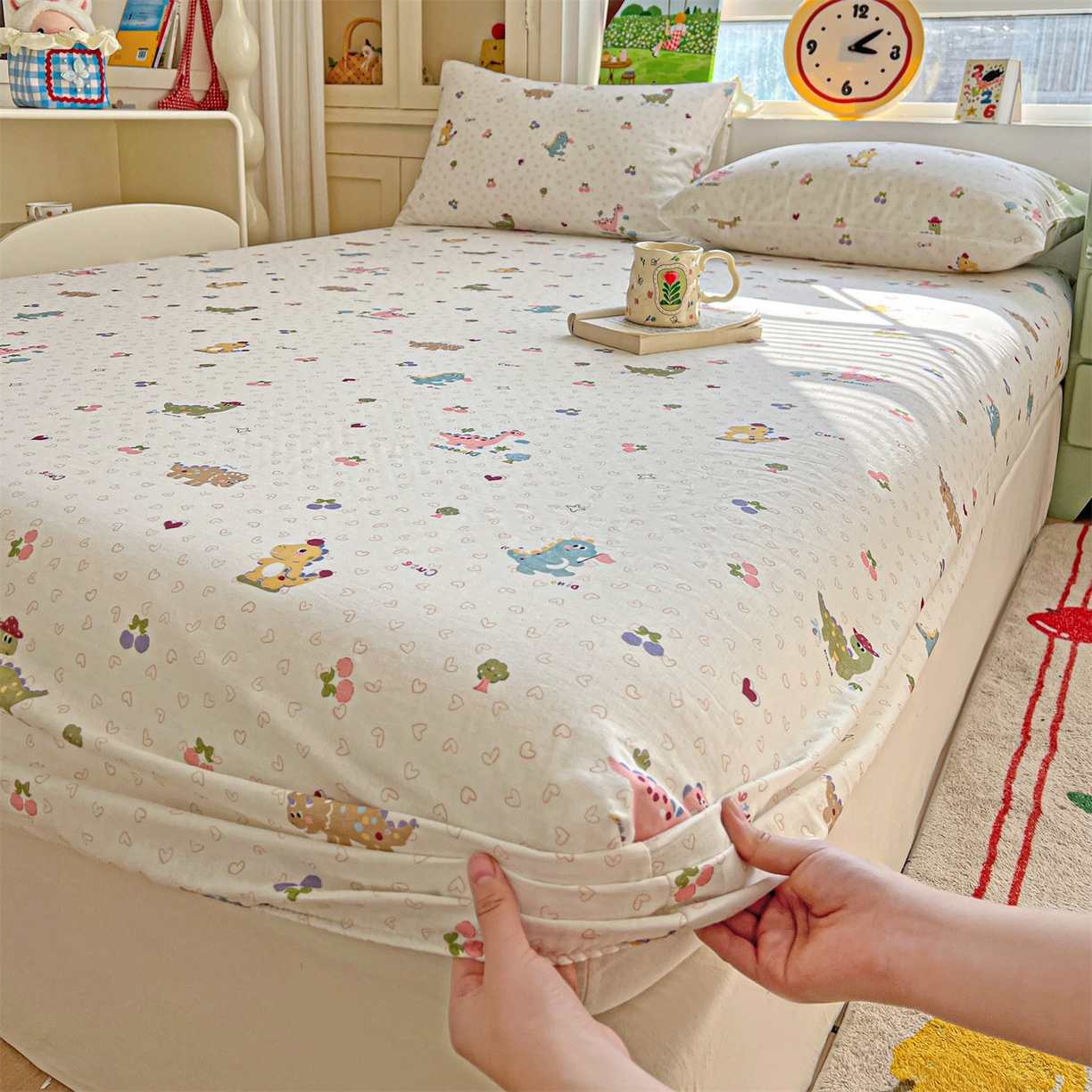 91家纺网 家纺一手货源 找家纺 名兮家居 2026新款全棉纯棉A类卡通时尚风双层纱床笠单品床笠床笠单件 双层纱-趣味王国