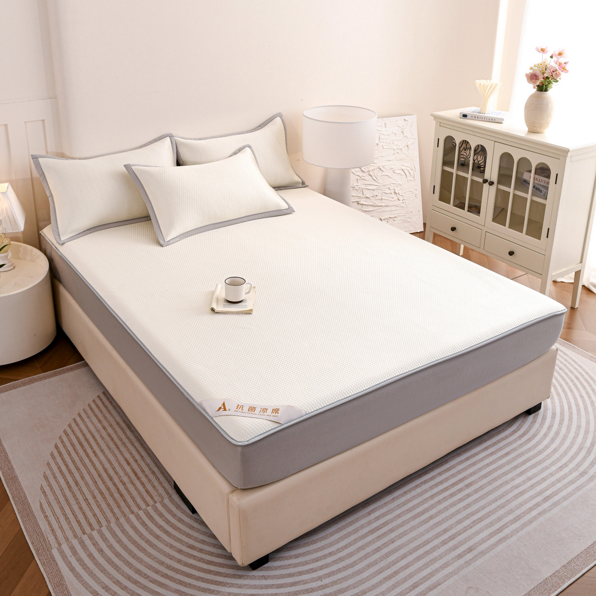 91家纺网 家纺一手货源 找家纺 （总）富馨莱 2026新款PE乙纶高克重冰豆豆席凉感凉席单件床笠款支持一件定做尺寸学生宿舍