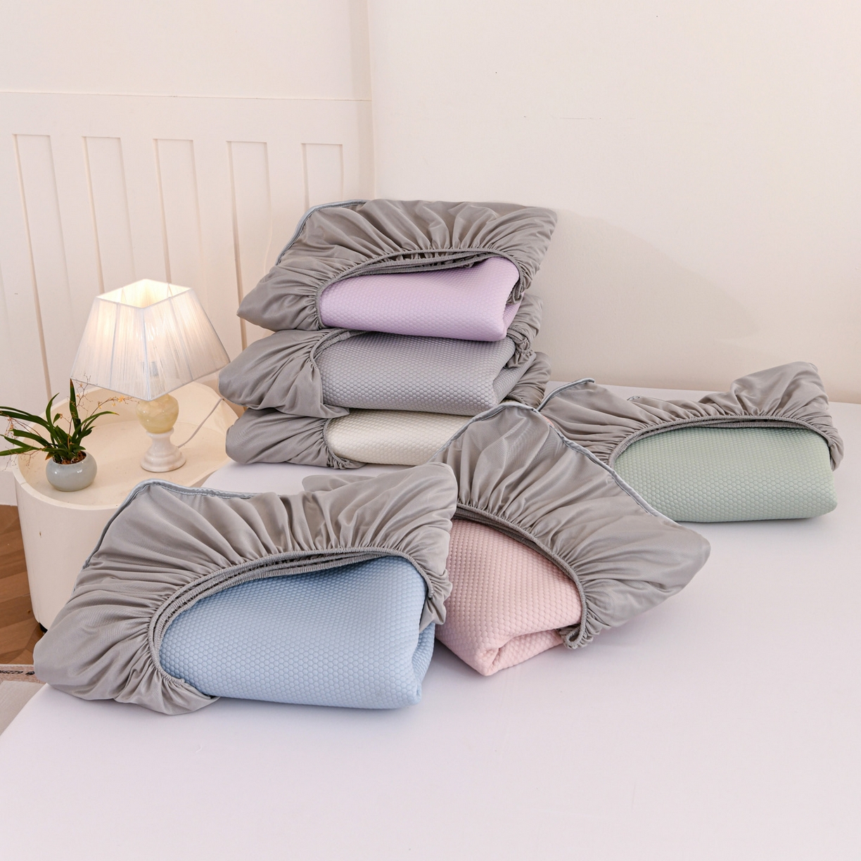 91家纺网 家纺一手货源 找家纺 富馨莱 2026新款PE乙纶高克重冰豆豆席凉感凉席单件床笠款支持一件定做尺寸学生宿舍 组合图仅供展示-不可下单