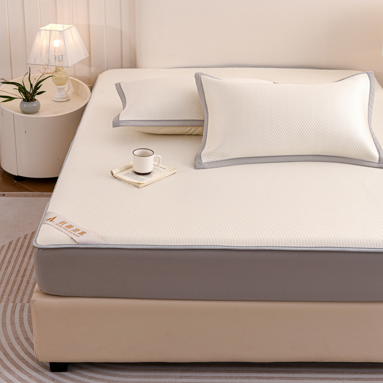 91家纺网 家纺一手货源 找家纺 富馨莱 2026新款PE乙纶高克重冰豆豆席凉感凉席单件床笠款支持一件定做尺寸学生宿舍 冰白色