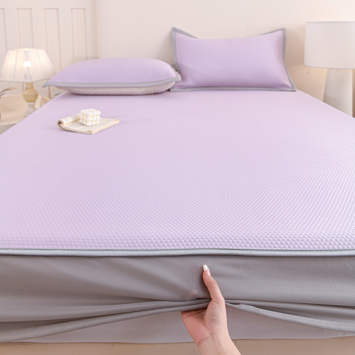 91家纺网 家纺一手货源 找家纺 富馨莱 2026新款PE乙纶高克重冰豆豆席凉感凉席单件床笠款支持一件定做尺寸学生宿舍 冰紫色