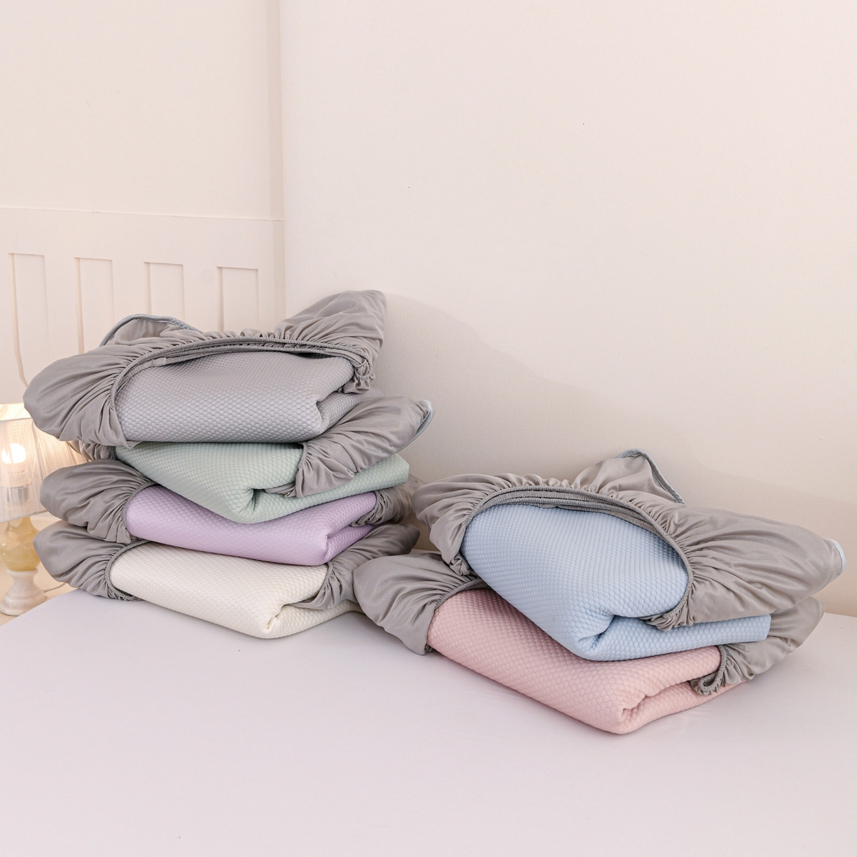 91家纺网 家纺一手货源 找家纺 富馨莱 2026新款PE乙纶高克重冰豆豆席凉感凉席单件床笠款支持一件定做尺寸学生宿舍 组合图仅供展示-不可下单