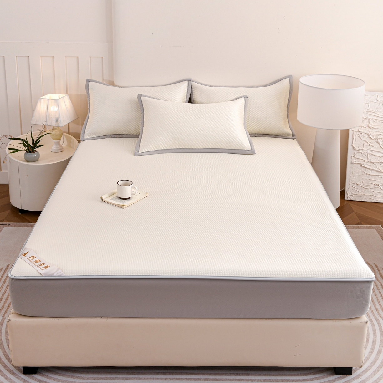 91家纺网 家纺一手货源 找家纺 富馨莱 2026新款PE乙纶高克重冰豆豆席凉感凉席单件床笠款支持一件定做尺寸学生宿舍 冰白色