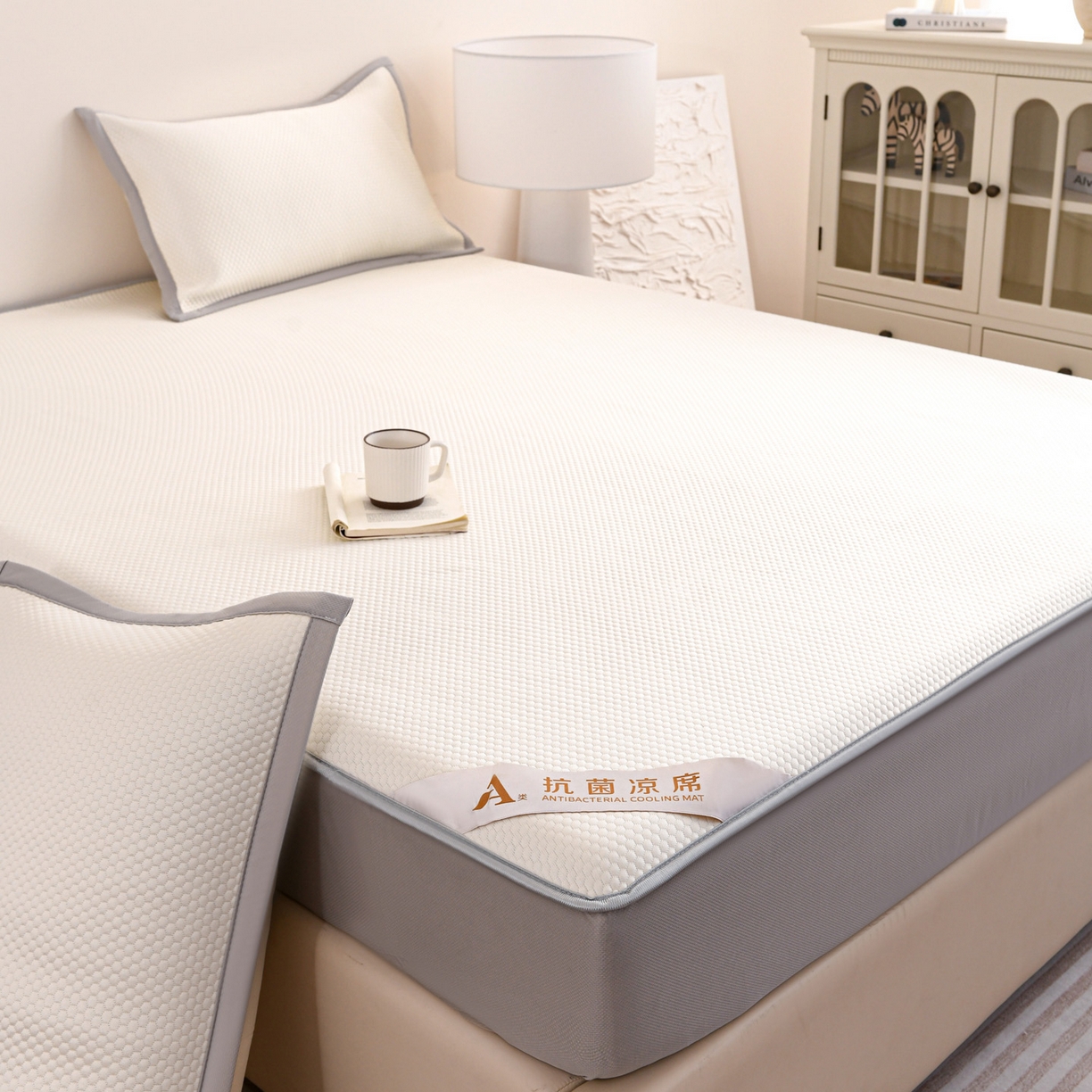 91家纺网 家纺一手货源 找家纺 富馨莱 2026新款PE乙纶高克重冰豆豆席凉感凉席单件床笠款支持一件定做尺寸学生宿舍 冰白色