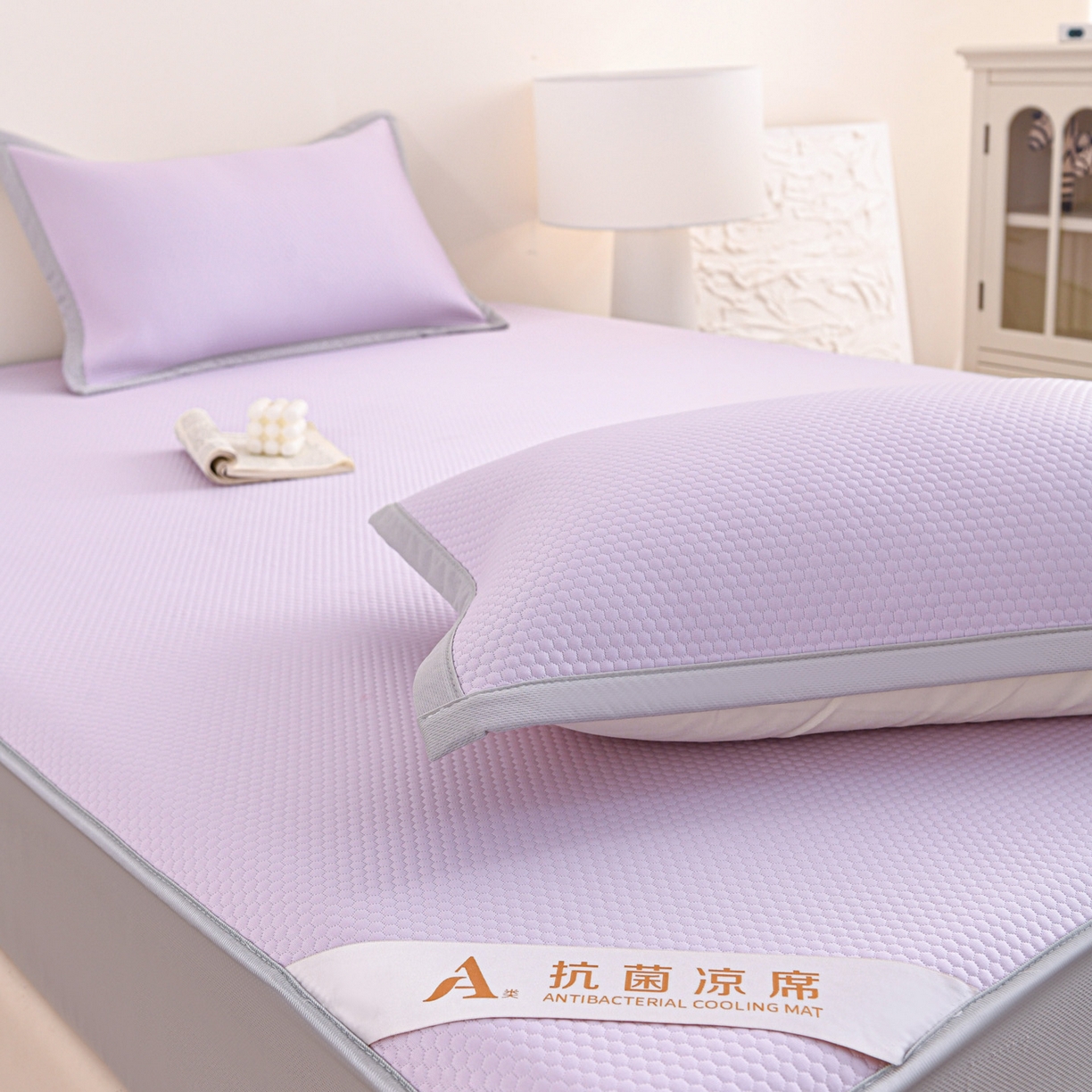 91家纺网 家纺一手货源 找家纺 富馨莱 2026新款PE乙纶高克重冰豆豆席凉感凉席单件床笠款支持一件定做尺寸学生宿舍 冰紫色