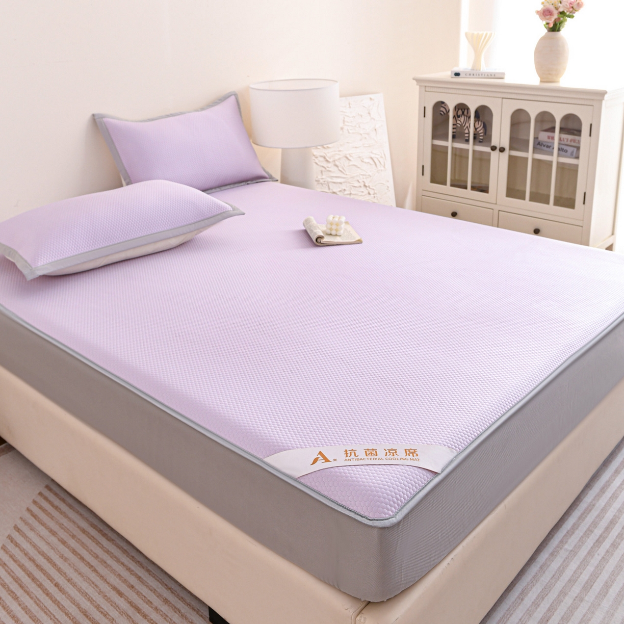 91家纺网 家纺一手货源 找家纺 富馨莱 2026新款PE乙纶高克重冰豆豆席凉感凉席单件床笠款支持一件定做尺寸学生宿舍 冰紫色