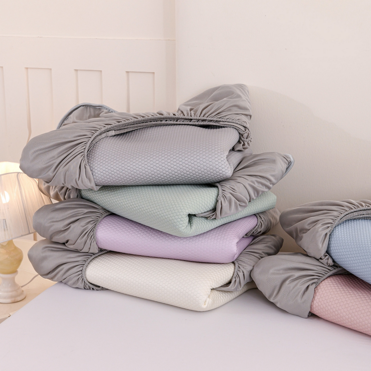 91家纺网 家纺一手货源 找家纺 富馨莱 2026新款PE乙纶高克重冰豆豆席凉感凉席单件床笠款支持一件定做尺寸学生宿舍 组合图仅供展示-不可下单