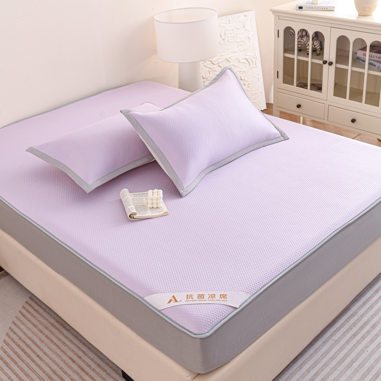 91家纺网 家纺一手货源 找家纺 富馨莱 2026新款PE乙纶高克重冰豆豆席凉感凉席单件床笠款支持一件定做尺寸学生宿舍 冰紫色