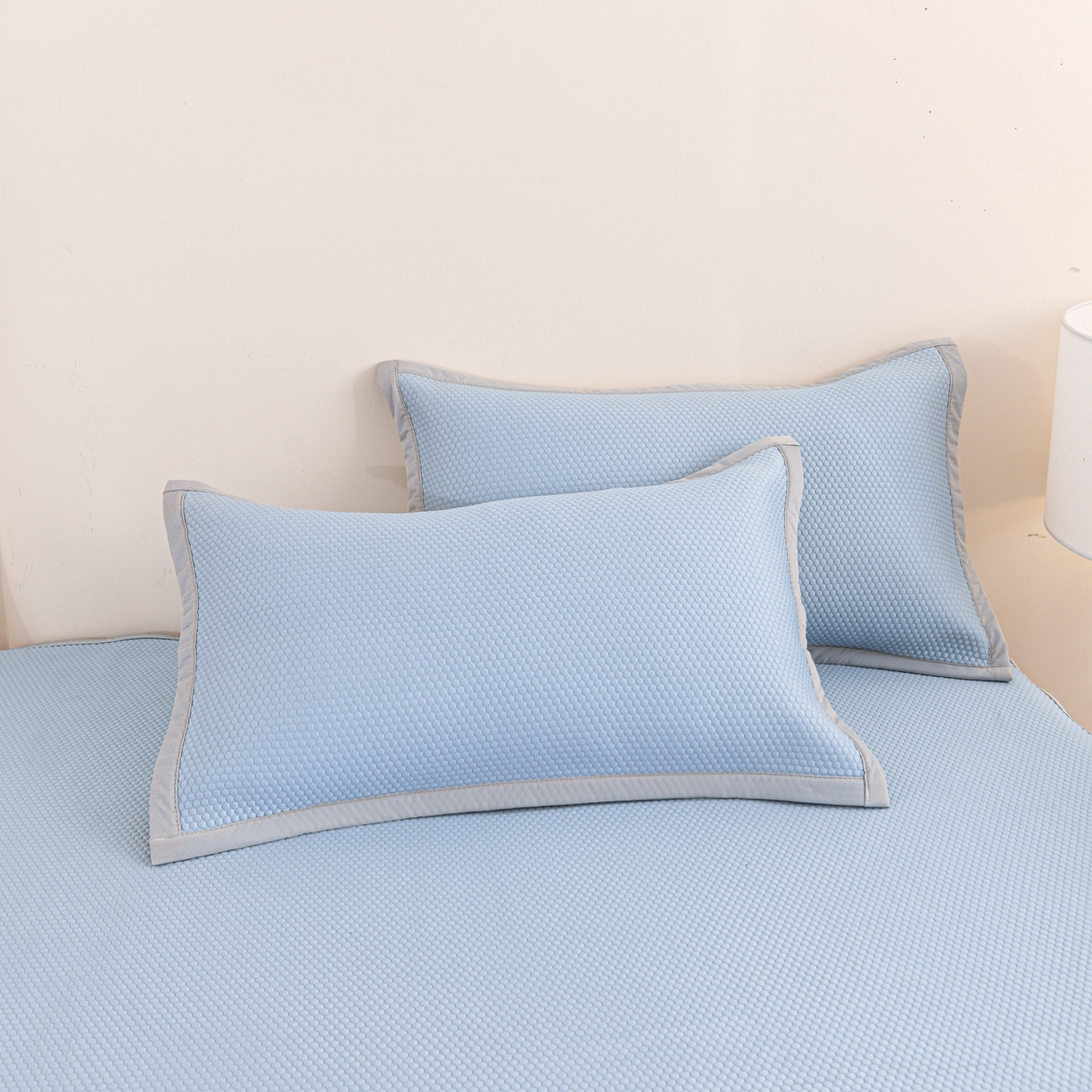 91家纺网 家纺一手货源 找家纺 富馨莱 2026新款PE乙纶高克重冰豆豆席凉感凉席单件床笠款支持一件定做尺寸学生宿舍 冰蓝色