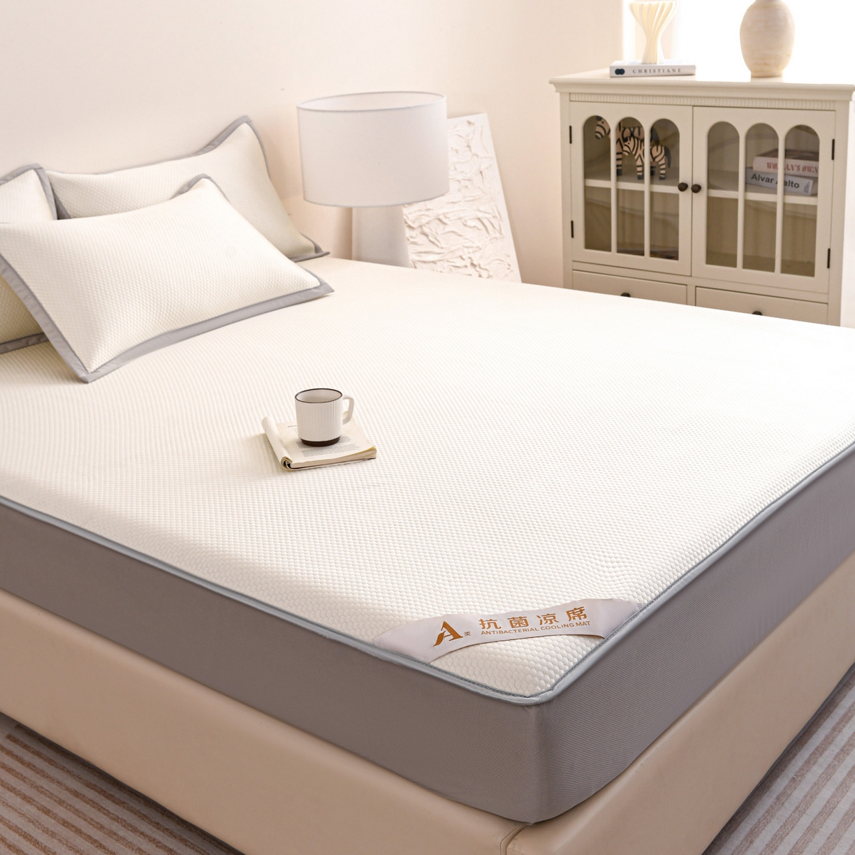 91家纺网 家纺一手货源 找家纺 富馨莱 2026新款PE乙纶高克重冰豆豆席凉感凉席单件床笠款支持一件定做尺寸学生宿舍 冰白色