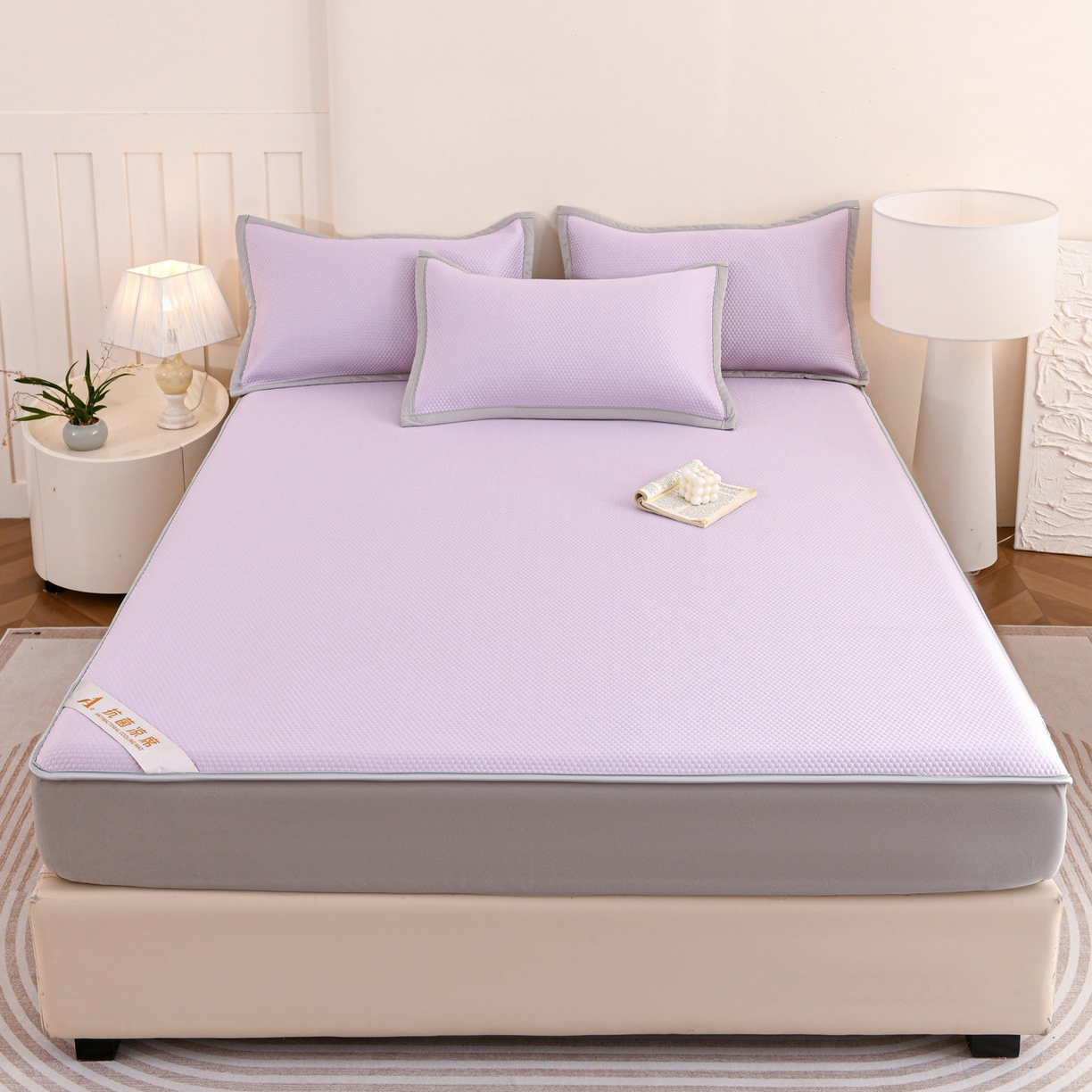 91家纺网 家纺一手货源 找家纺 富馨莱 2026新款PE乙纶高克重冰豆豆席凉感凉席单件床笠款支持一件定做尺寸学生宿舍 冰紫色