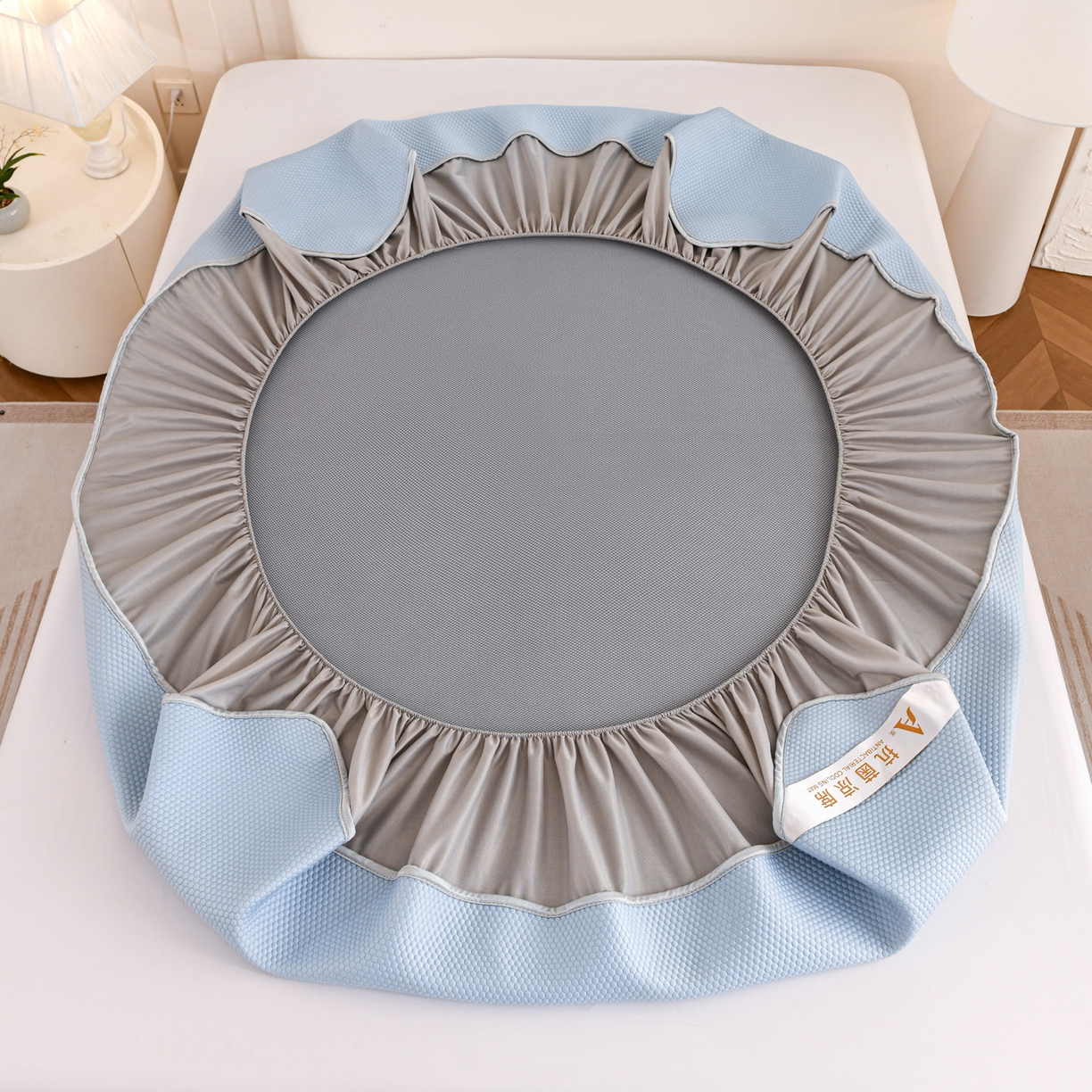 91家纺网 家纺一手货源 找家纺 富馨莱 2026新款PE乙纶高克重冰豆豆席凉感凉席单件床笠款支持一件定做尺寸学生宿舍 冰蓝色