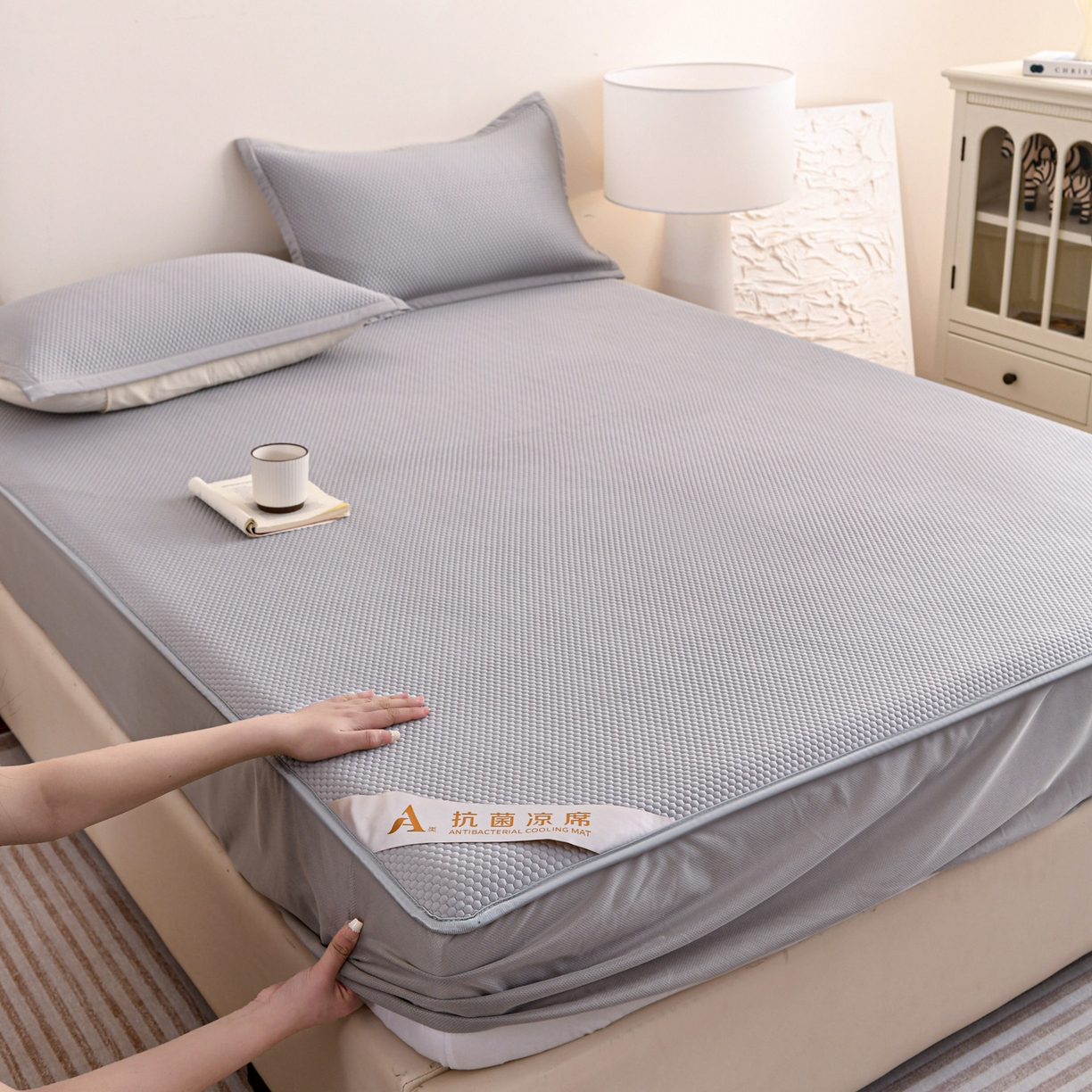 富馨莱 2026新款PE乙纶高克重冰豆豆席凉感凉席单件床笠款支持一件定做尺寸学生宿舍 冰灰色