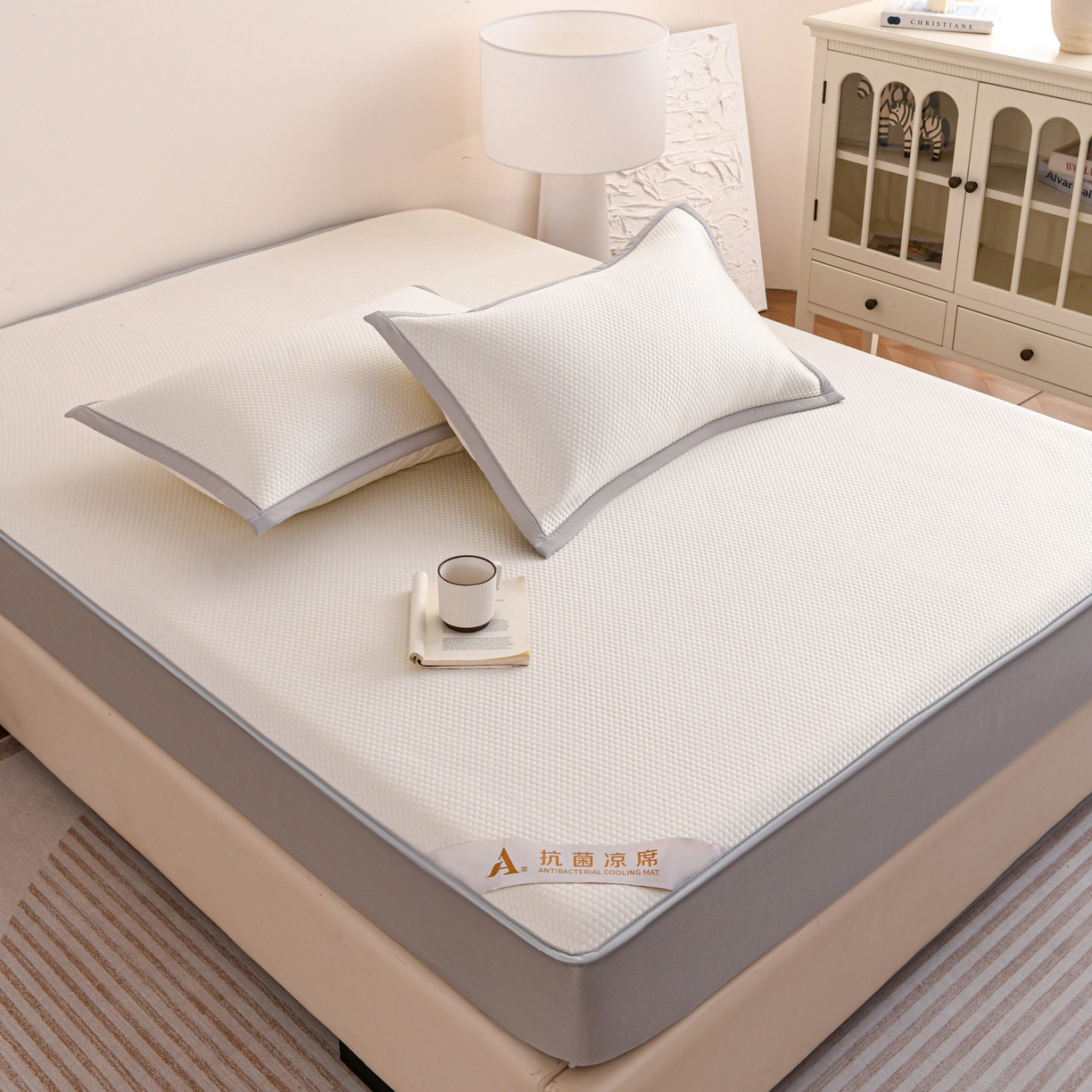 91家纺网 家纺一手货源 找家纺 富馨莱 2026新款PE乙纶高克重冰豆豆席凉感凉席单件床笠款支持一件定做尺寸学生宿舍 冰白色
