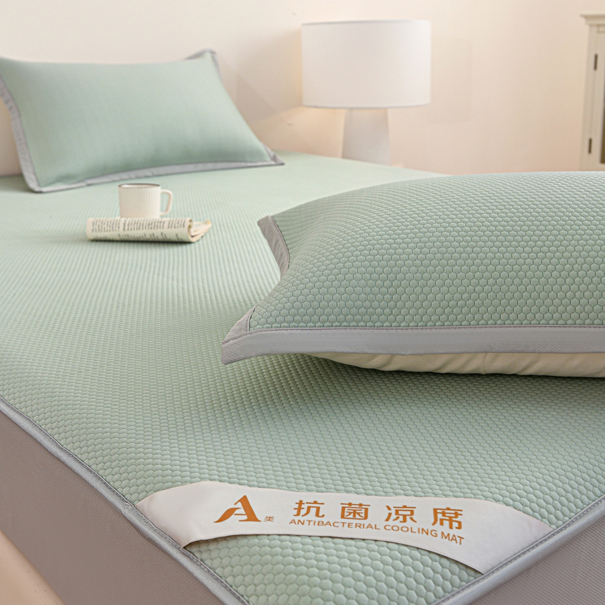 91家纺网 家纺一手货源 找家纺 富馨莱 2026新款PE乙纶高克重冰豆豆席凉感凉席单件床笠款支持一件定做尺寸学生宿舍 冰绿色
