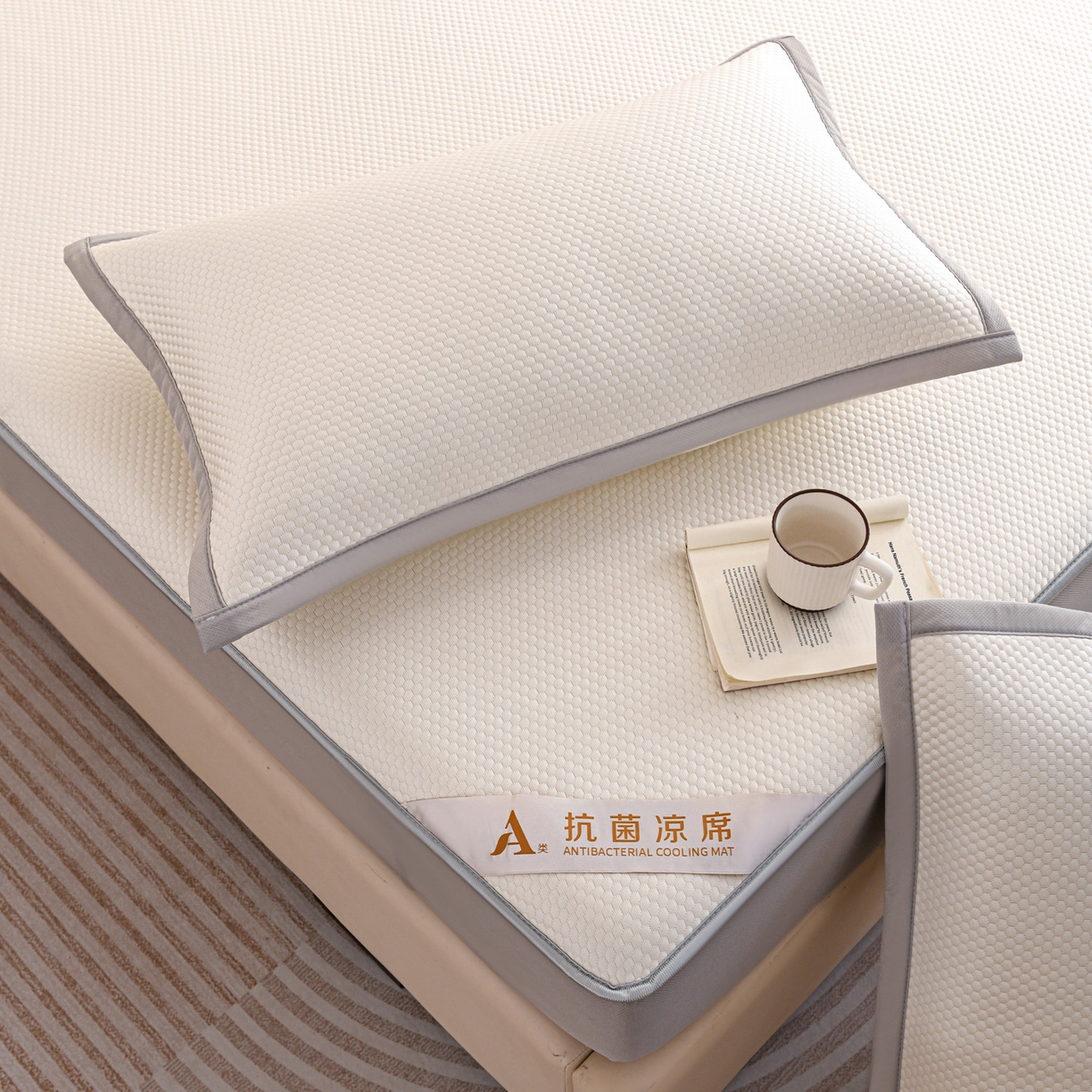 91家纺网 家纺一手货源 找家纺 富馨莱 2026新款PE乙纶高克重冰豆豆席凉感凉席单件床笠款支持一件定做尺寸学生宿舍 冰白色