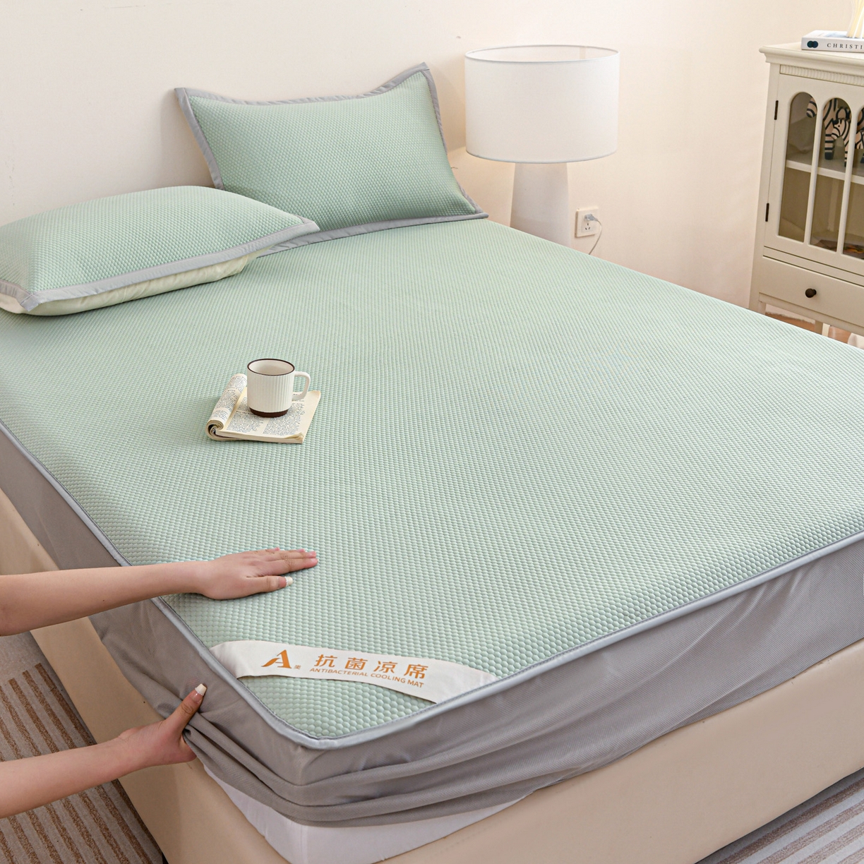 富馨莱 2026新款PE乙纶高克重冰豆豆席凉感凉席单件床笠款支持一件定做尺寸学生宿舍 冰绿色