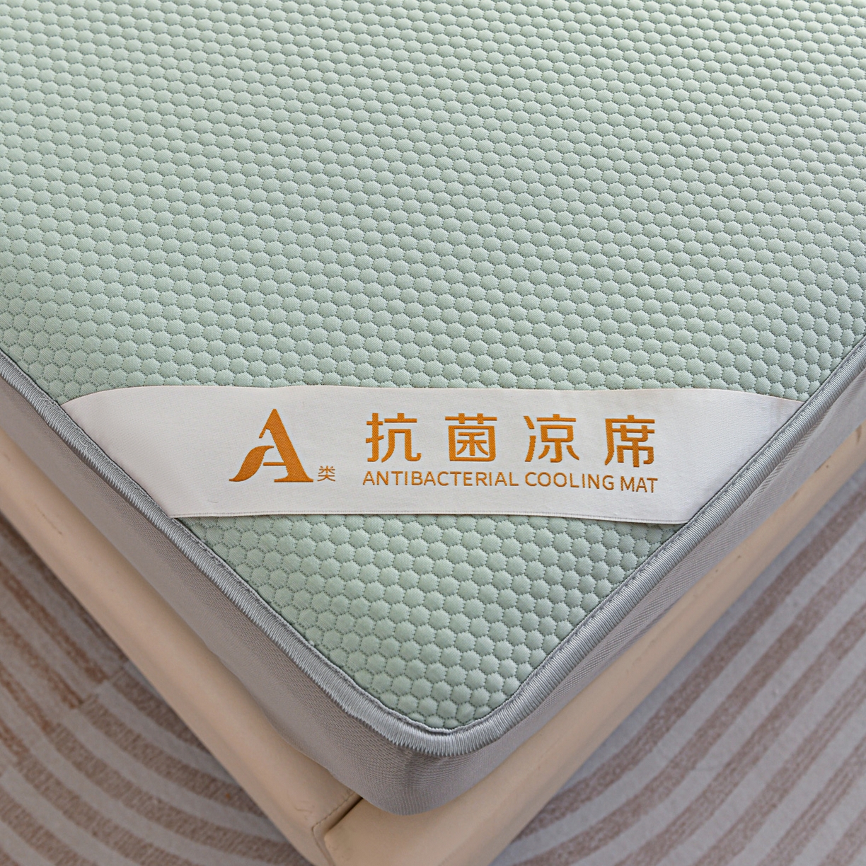 91家纺网 家纺一手货源 找家纺 富馨莱 2026新款PE乙纶高克重冰豆豆席凉感凉席单件床笠款支持一件定做尺寸学生宿舍 冰绿色