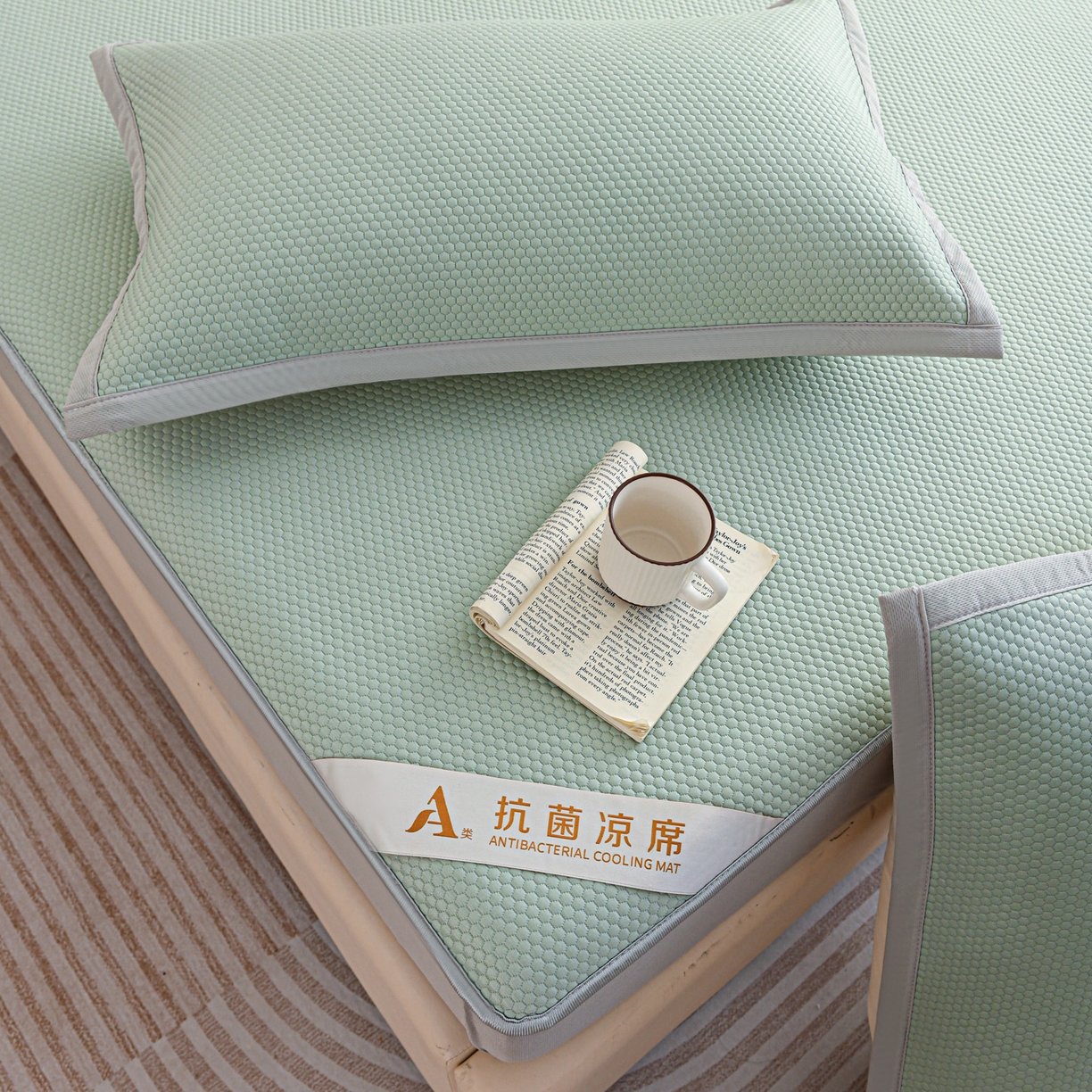 91家纺网 家纺一手货源 找家纺 富馨莱 2026新款PE乙纶高克重冰豆豆席凉感凉席单件床笠款支持一件定做尺寸学生宿舍 冰绿色