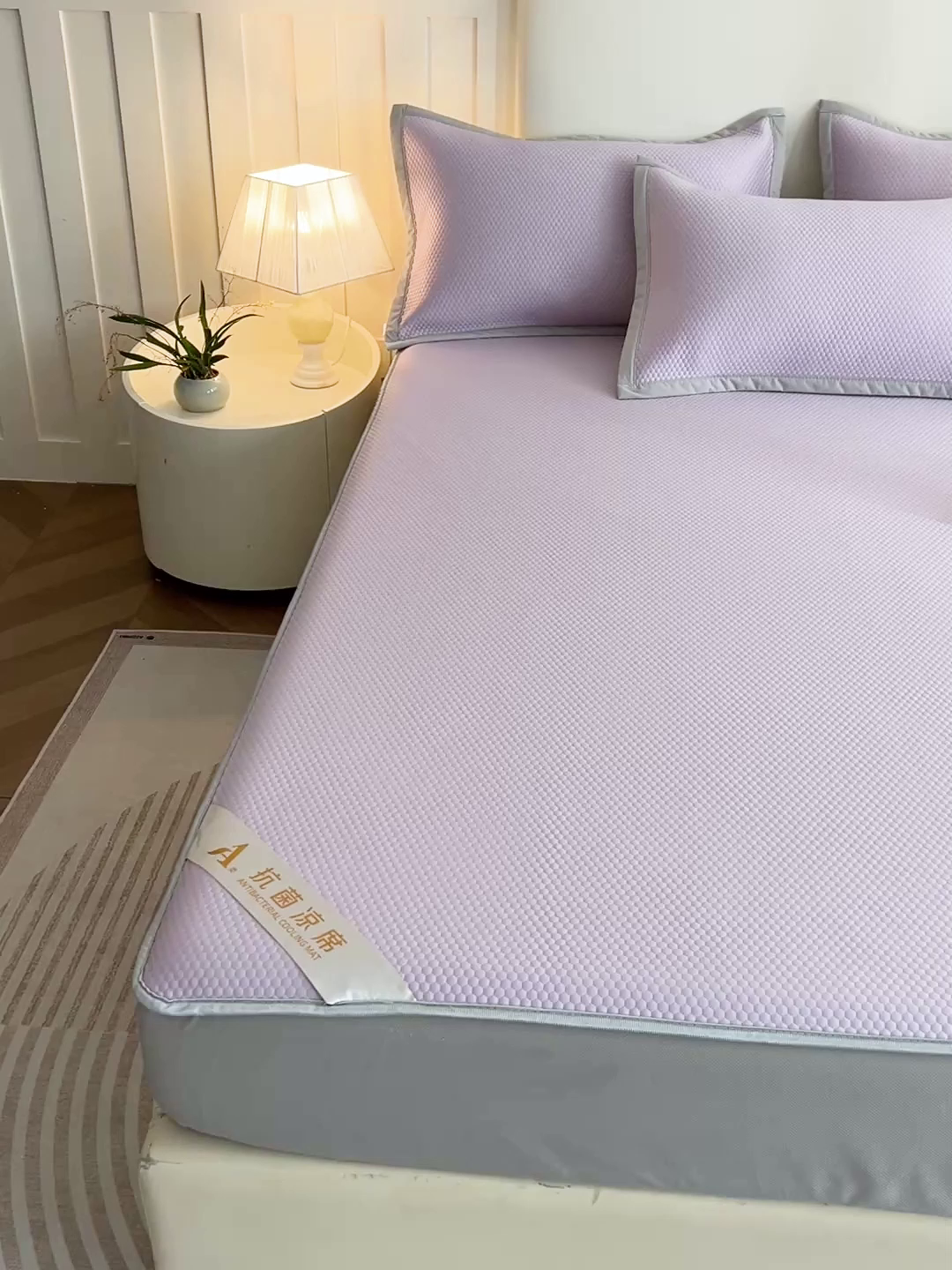 91家纺网 家纺一手货源 找家纺 富馨莱 2026新款PE乙纶高克重冰豆豆席凉感凉席单件床笠款支持一件定做尺寸学生宿舍 冰紫色