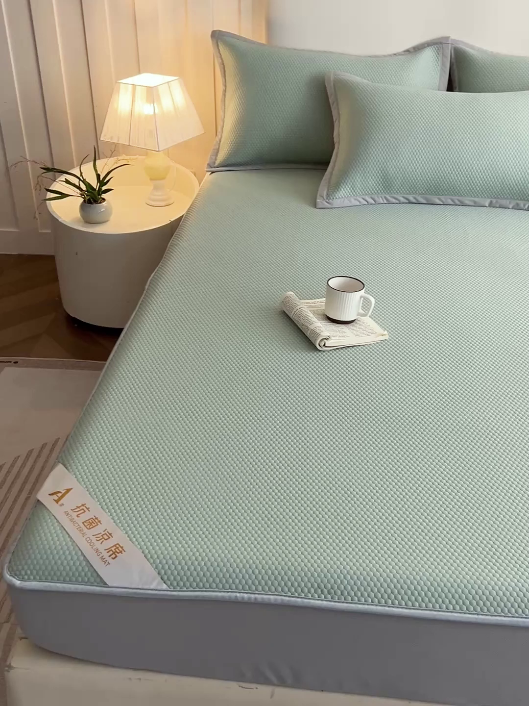 91家纺网 家纺一手货源 找家纺 富馨莱 2026新款PE乙纶高克重冰豆豆席凉感凉席单件床笠款支持一件定做尺寸学生宿舍 冰绿色