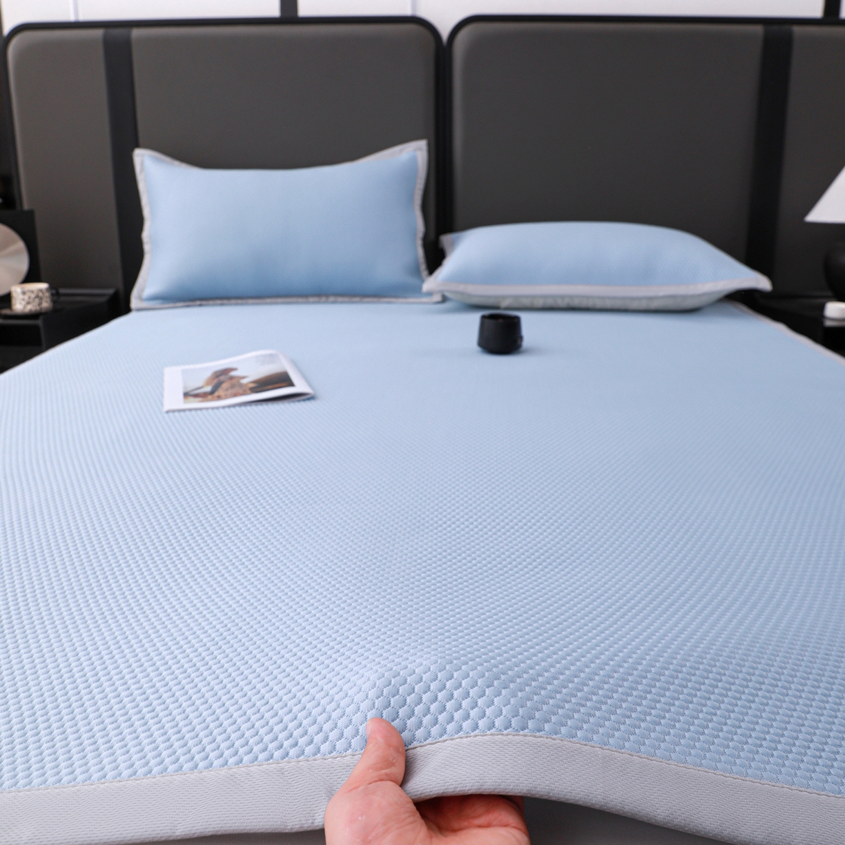 富馨莱 2026新款PE乙纶高克重冰豆豆席凉感凉席单件平铺款学生宿舍支持一件定制尺寸 冰蓝色