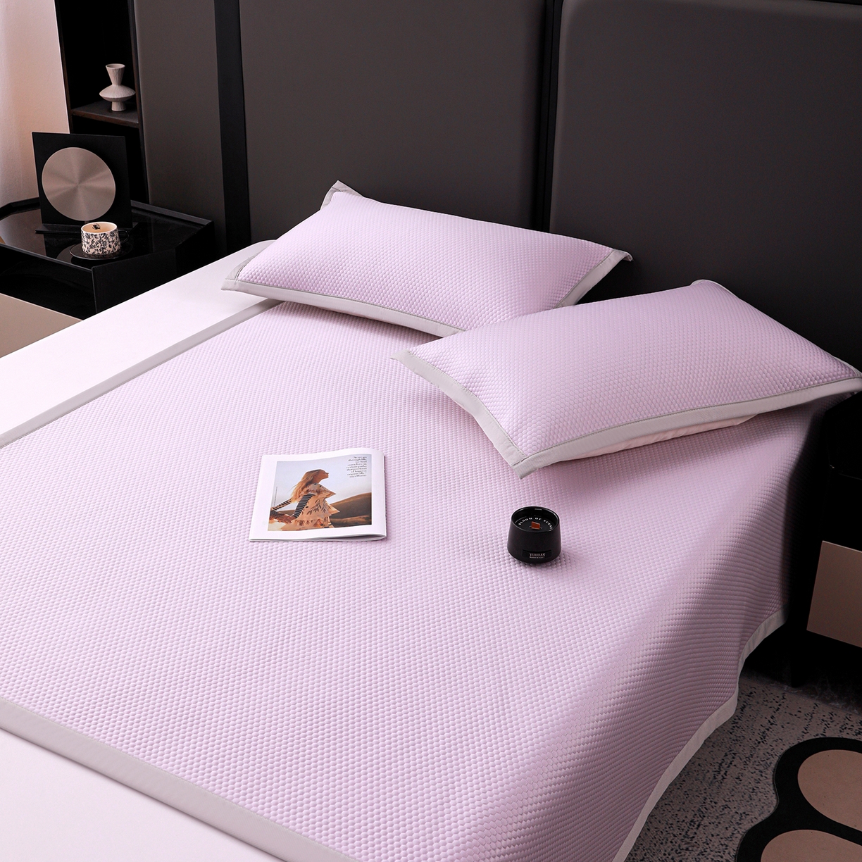 91家纺网 家纺一手货源 找家纺 富馨莱 2026新款PE乙纶高克重冰豆豆席凉感凉席单件平铺款学生宿舍支持一件定制尺寸 冰紫色