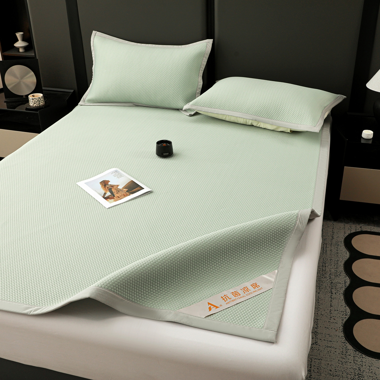 91家纺网 家纺一手货源 找家纺 富馨莱 2026新款PE乙纶高克重冰豆豆席凉感凉席单件平铺款学生宿舍支持一件定制尺寸 冰绿色