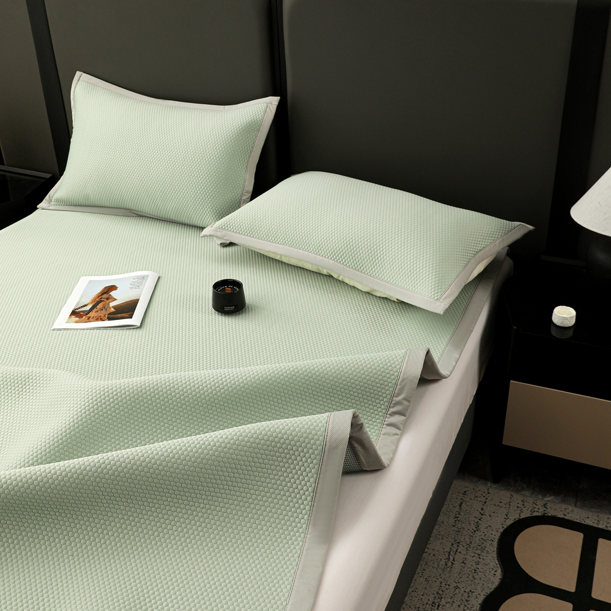 91家纺网 家纺一手货源 找家纺 富馨莱 2026新款PE乙纶高克重冰豆豆席凉感凉席单件平铺款学生宿舍支持一件定制尺寸 冰绿色