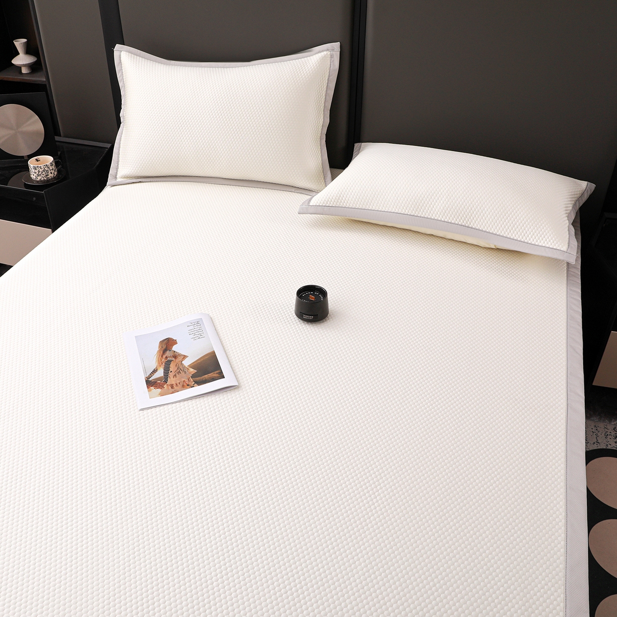 91家纺网 家纺一手货源 找家纺 富馨莱 2026新款PE乙纶高克重冰豆豆席凉感凉席单件平铺款学生宿舍支持一件定制尺寸 冰白色