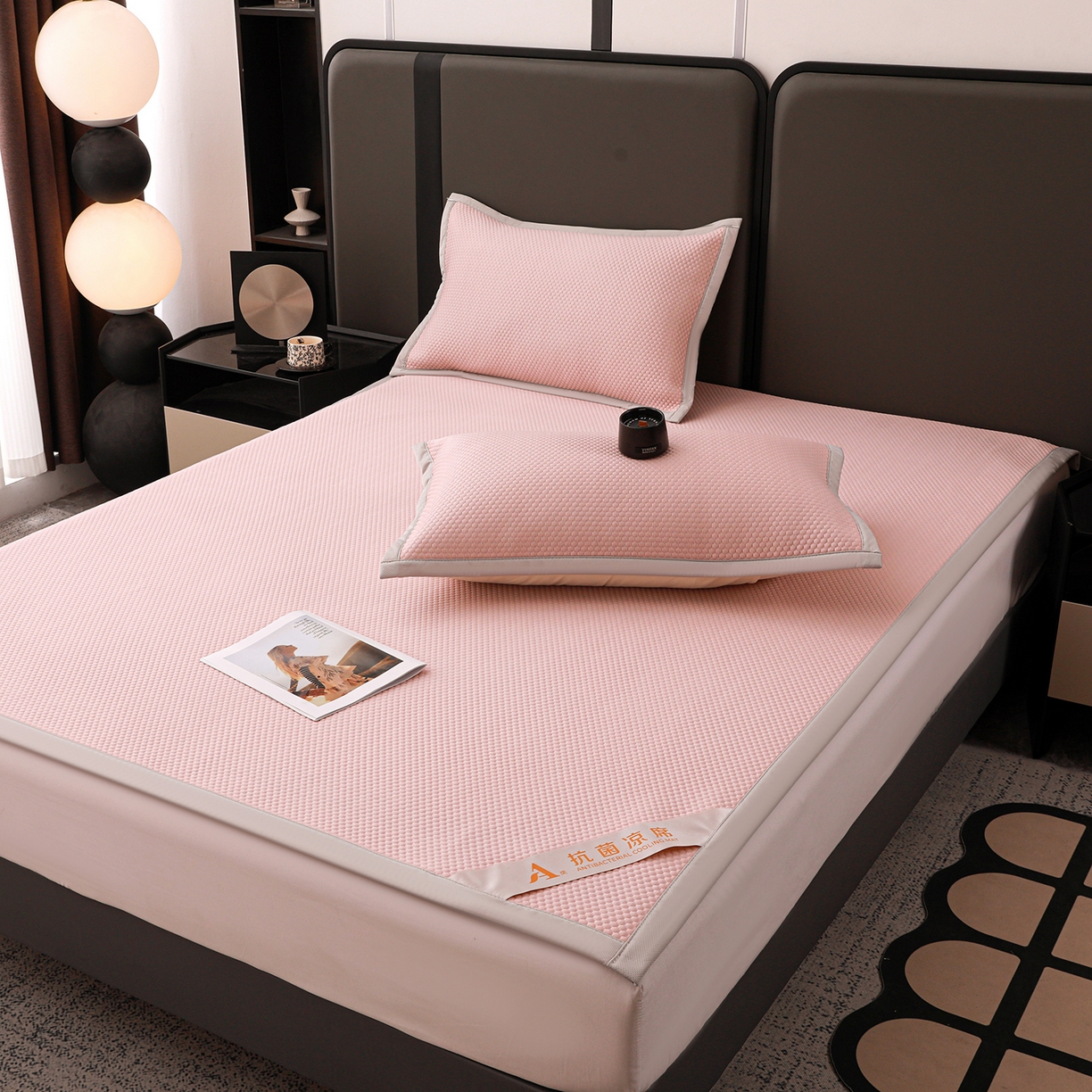 91家纺网 家纺一手货源 找家纺 富馨莱 2026新款PE乙纶高克重冰豆豆席凉感凉席单件平铺款学生宿舍支持一件定制尺寸 冰粉色