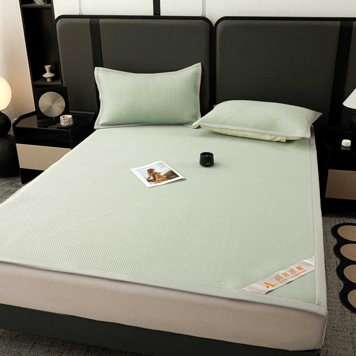 91家纺网 家纺一手货源 找家纺 富馨莱 2026新款PE乙纶高克重冰豆豆席凉感凉席单件平铺款学生宿舍支持一件定制尺寸 冰绿色