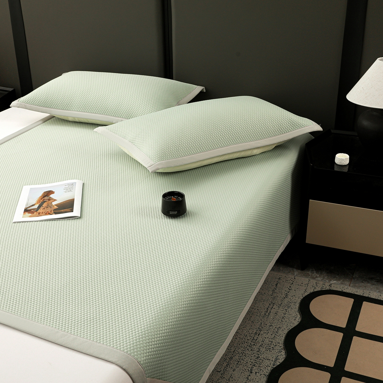 91家纺网 家纺一手货源 找家纺 富馨莱 2026新款PE乙纶高克重冰豆豆席凉感凉席单件平铺款学生宿舍支持一件定制尺寸 冰绿色