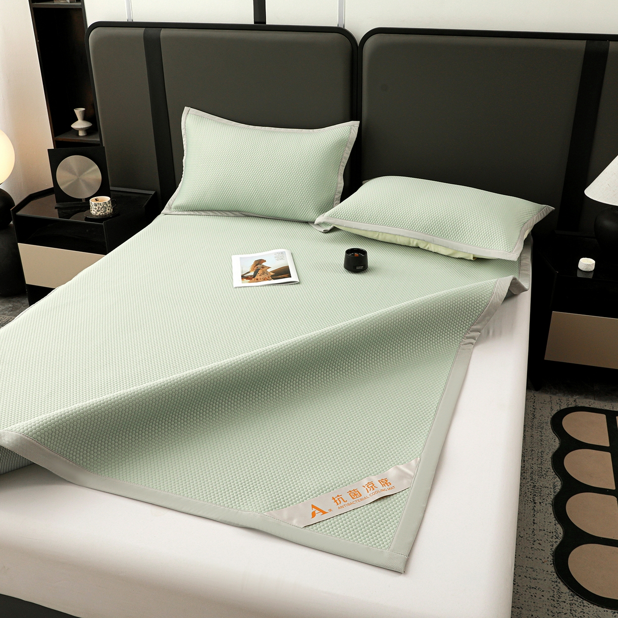91家纺网 家纺一手货源 找家纺 富馨莱 2026新款PE乙纶高克重冰豆豆席凉感凉席单件平铺款学生宿舍支持一件定制尺寸 冰绿色