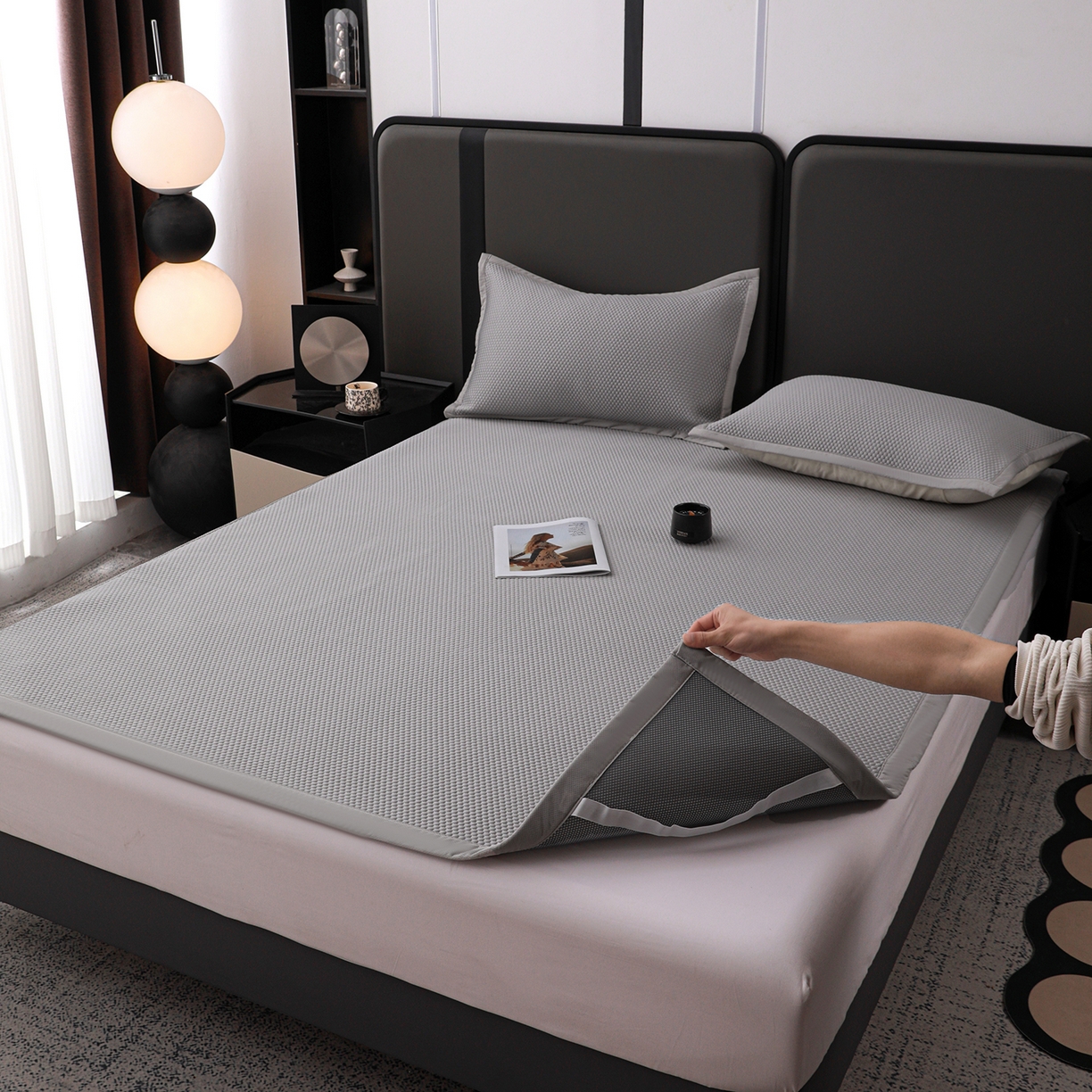 91家纺网 家纺一手货源 找家纺 富馨莱 2026新款PE乙纶高克重冰豆豆席凉感凉席单件平铺款学生宿舍支持一件定制尺寸 冰灰色