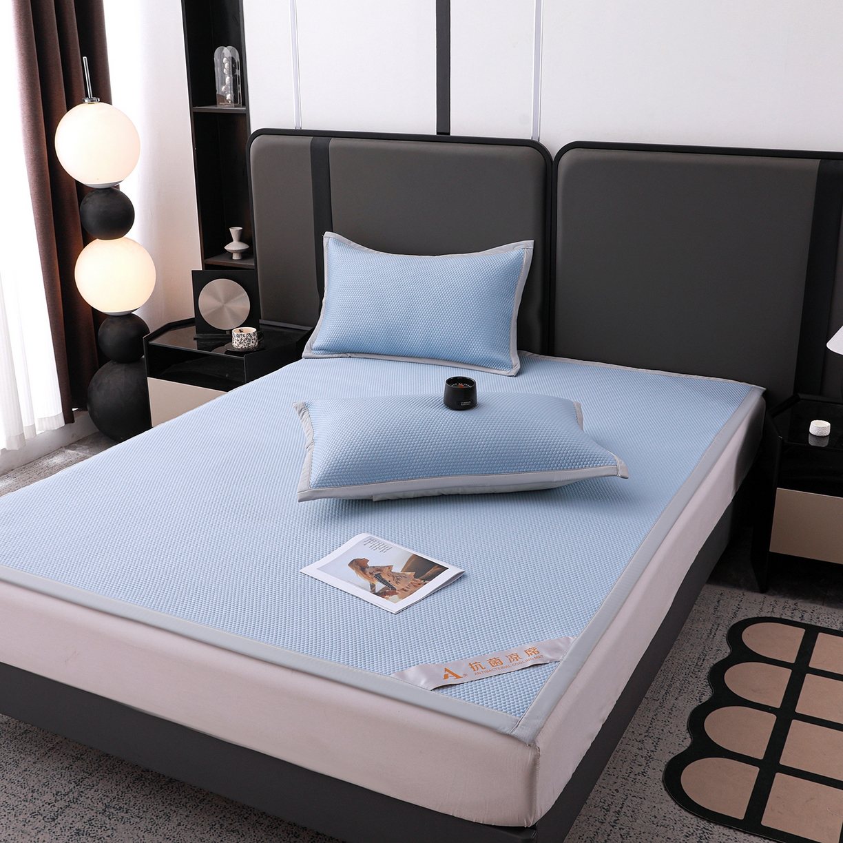 91家纺网 家纺一手货源 找家纺 富馨莱 2026新款PE乙纶高克重冰豆豆席凉感凉席单件平铺款学生宿舍支持一件定制尺寸 冰蓝色