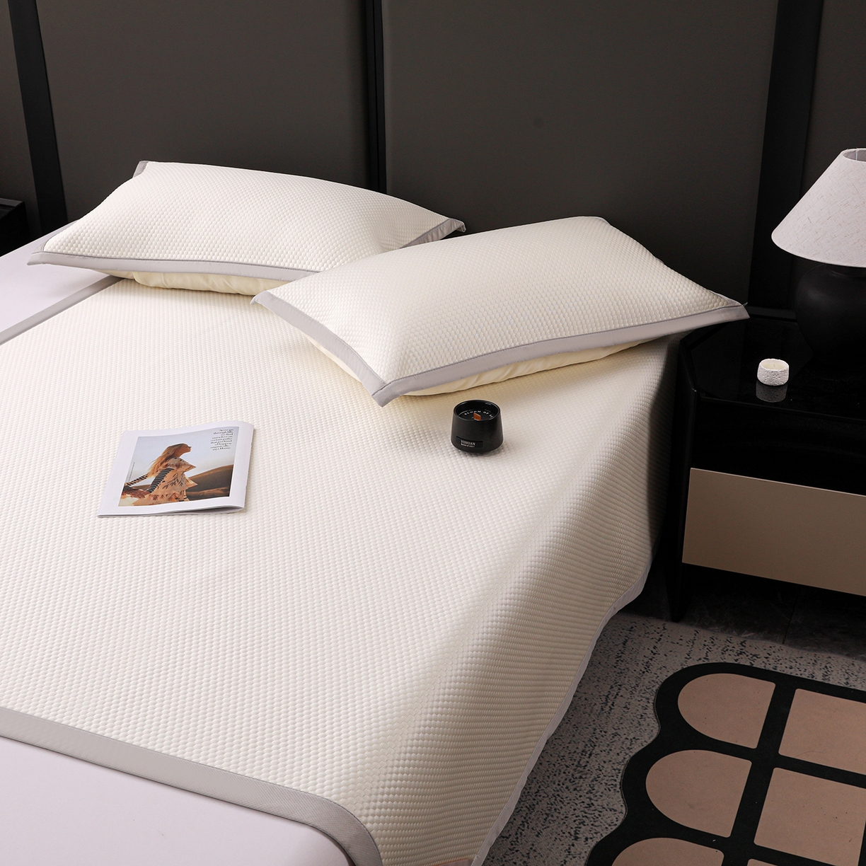 91家纺网 家纺一手货源 找家纺 富馨莱 2026新款PE乙纶高克重冰豆豆席凉感凉席单件平铺款学生宿舍支持一件定制尺寸 冰白色