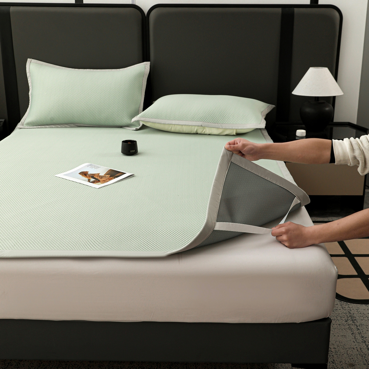 91家纺网 家纺一手货源 找家纺 富馨莱 2026新款PE乙纶高克重冰豆豆席凉感凉席单件平铺款学生宿舍支持一件定制尺寸 冰绿色