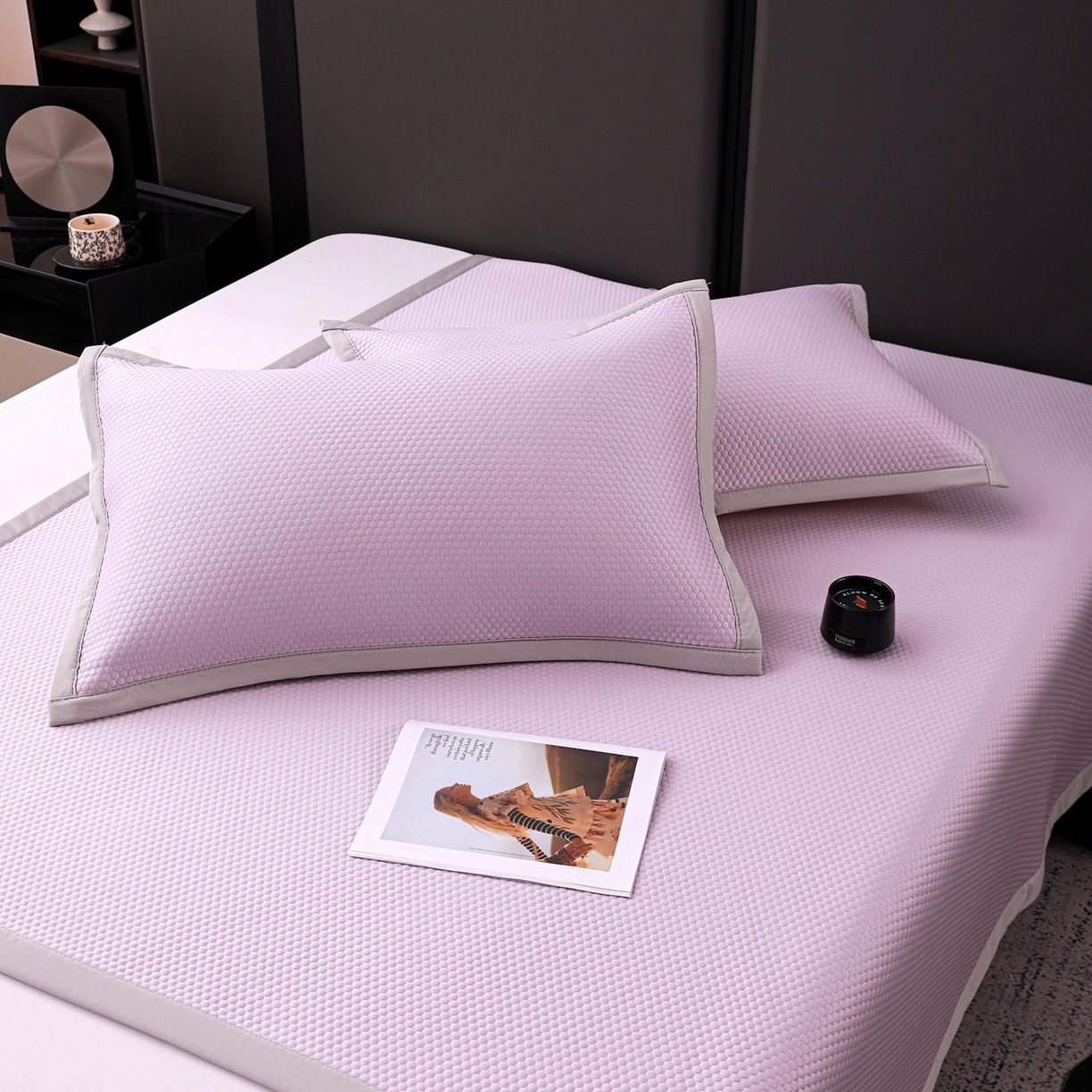 91家纺网 家纺一手货源 找家纺 富馨莱 2026新款PE乙纶高克重冰豆豆席凉感凉席单件平铺款学生宿舍支持一件定制尺寸 冰紫色