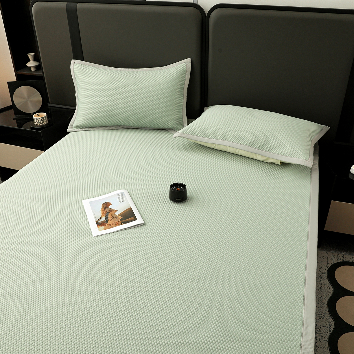 91家纺网 家纺一手货源 找家纺 富馨莱 2026新款PE乙纶高克重冰豆豆席凉感凉席单件平铺款学生宿舍支持一件定制尺寸 冰绿色