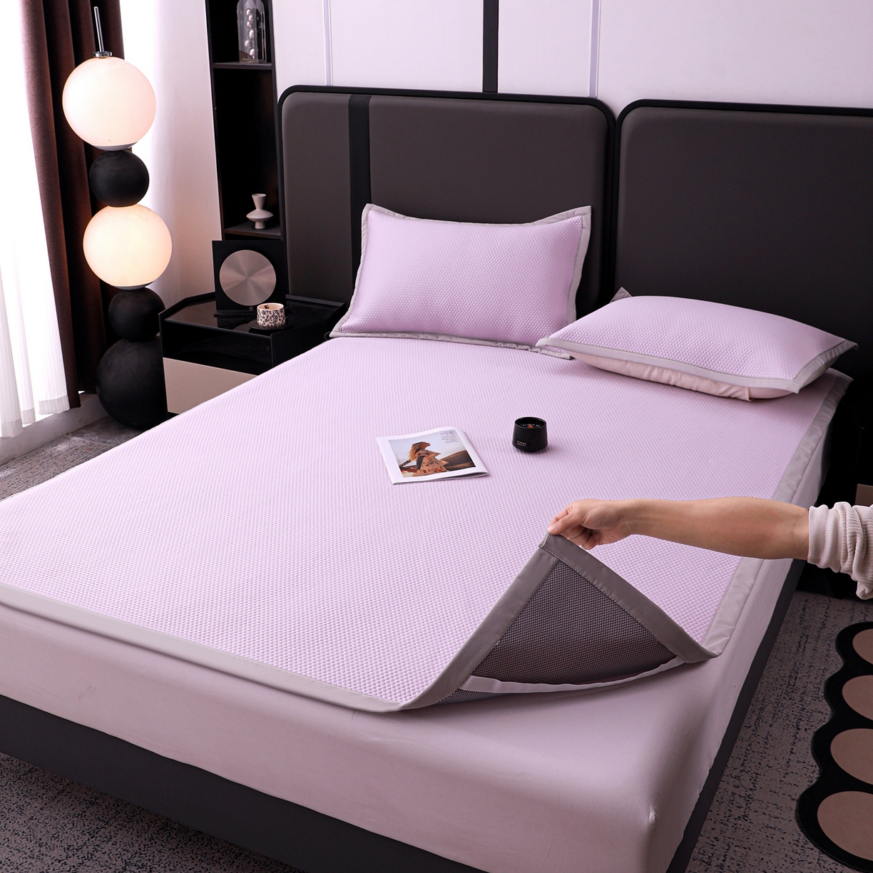 91家纺网 家纺一手货源 找家纺 富馨莱 2026新款PE乙纶高克重冰豆豆席凉感凉席单件平铺款学生宿舍支持一件定制尺寸 冰紫色