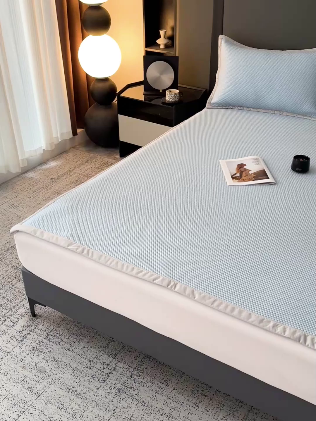 91家纺网 家纺一手货源 找家纺 富馨莱 2026新款PE乙纶高克重冰豆豆席凉感凉席单件平铺款学生宿舍支持一件定制尺寸 冰蓝色