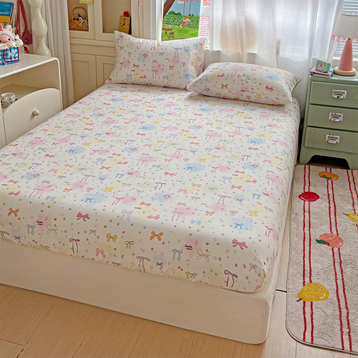 91家纺网 家纺一手货源 找家纺 名兮家居 2026新款全棉纯棉A类卡通时尚风双层纱床笠单品床笠床笠单件 双层纱-碎星蝶舞