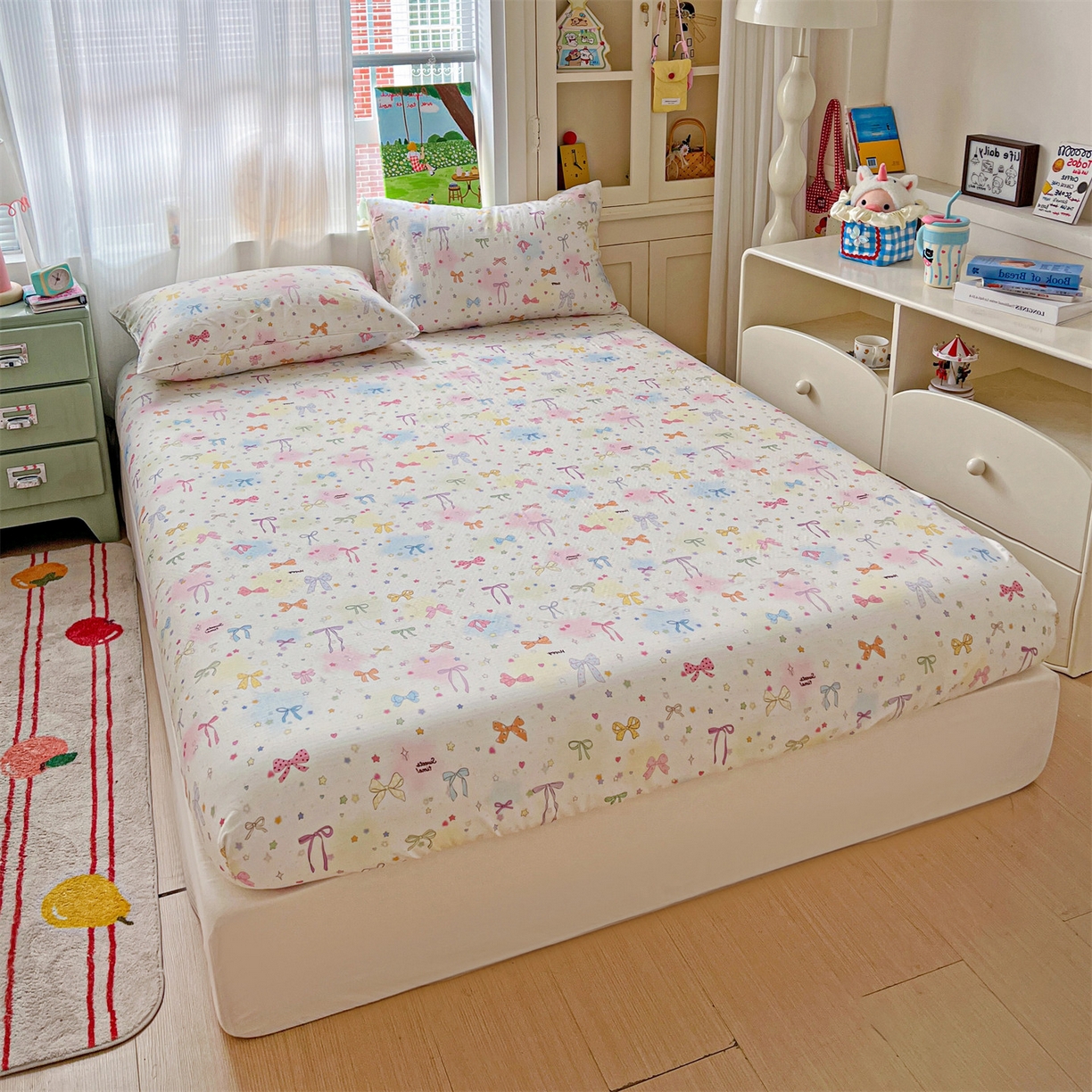 91家纺网 家纺一手货源 找家纺 名兮家居 2026新款全棉纯棉A类卡通时尚风双层纱床笠单品床笠床笠单件 双层纱-碎星蝶舞