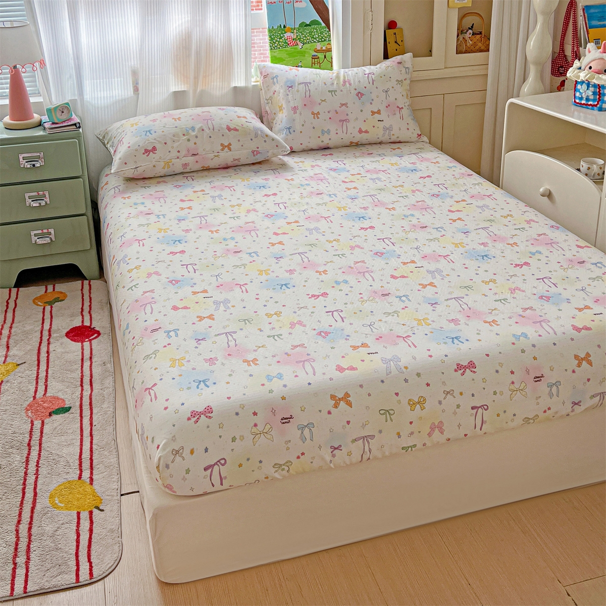 91家纺网 家纺一手货源 找家纺 名兮家居 2026新款全棉纯棉A类卡通时尚风双层纱床笠单品床笠床笠单件 双层纱-碎星蝶舞