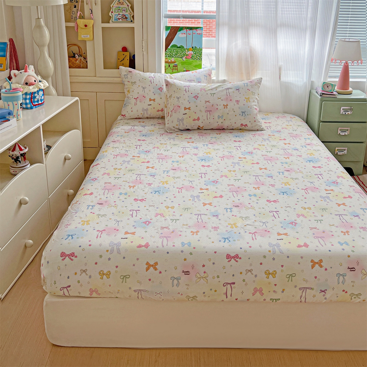 91家纺网 家纺一手货源 找家纺 名兮家居 2026新款全棉纯棉A类卡通时尚风双层纱床笠单品床笠床笠单件 双层纱-碎星蝶舞