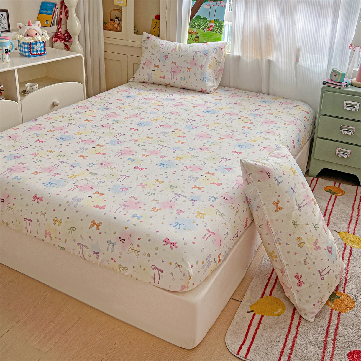 91家纺网 家纺一手货源 找家纺 名兮家居 2026新款全棉纯棉A类卡通时尚风双层纱床笠单品床笠床笠单件 双层纱-碎星蝶舞