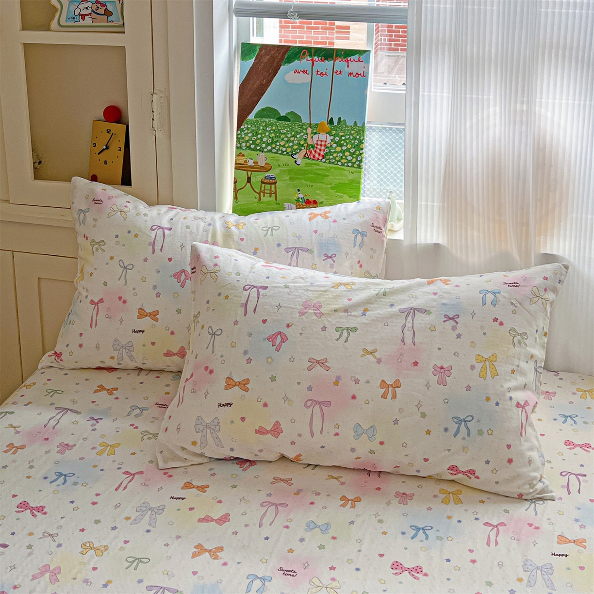 91家纺网 家纺一手货源 找家纺 名兮家居 2026新款全棉纯棉A类卡通时尚风双层纱床笠单品床笠床笠单件 双层纱-碎星蝶舞