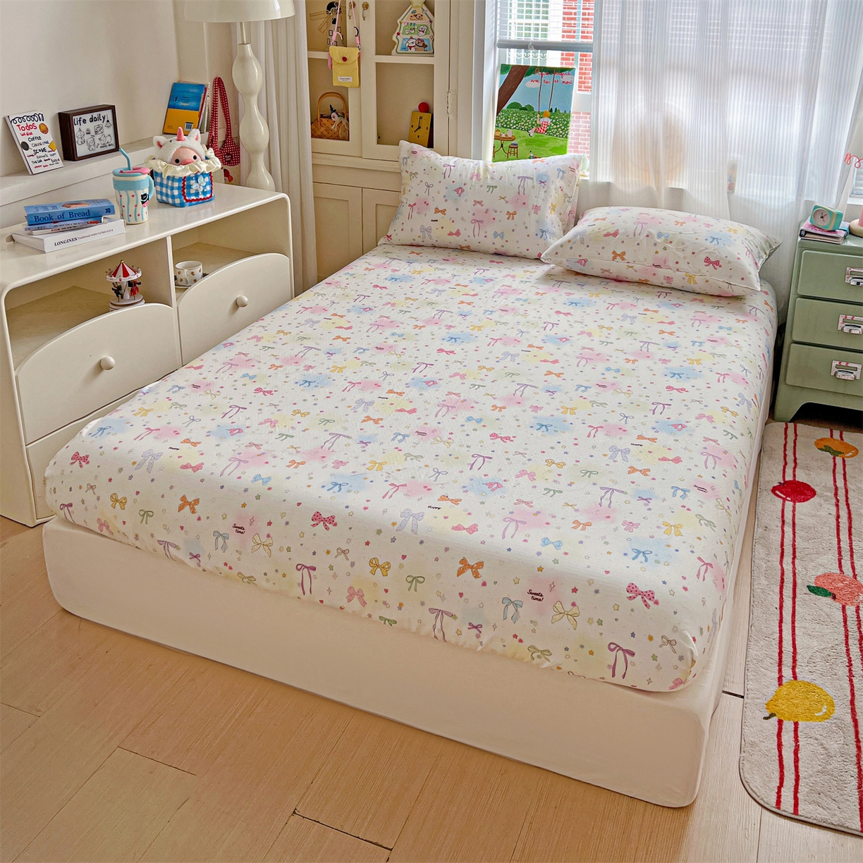 91家纺网 家纺一手货源 找家纺 名兮家居 2026新款全棉纯棉A类卡通时尚风双层纱床笠单品床笠床笠单件 双层纱-碎星蝶舞