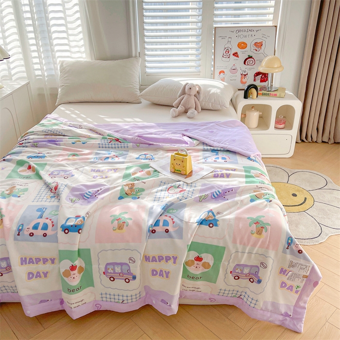 91家纺网 家纺一手货源 找家纺 米萝家居 2026新款全棉夏凉被纯棉空调被印花夏被【风格二】 快乐时光